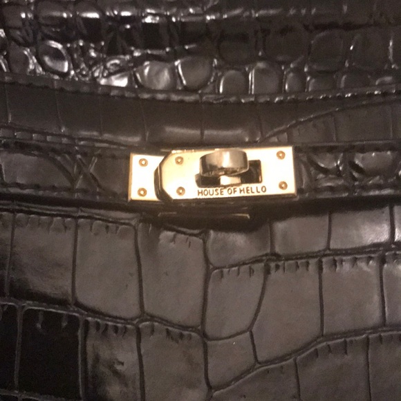 House of Hello black leather tote with straps - Picture 4 of 7